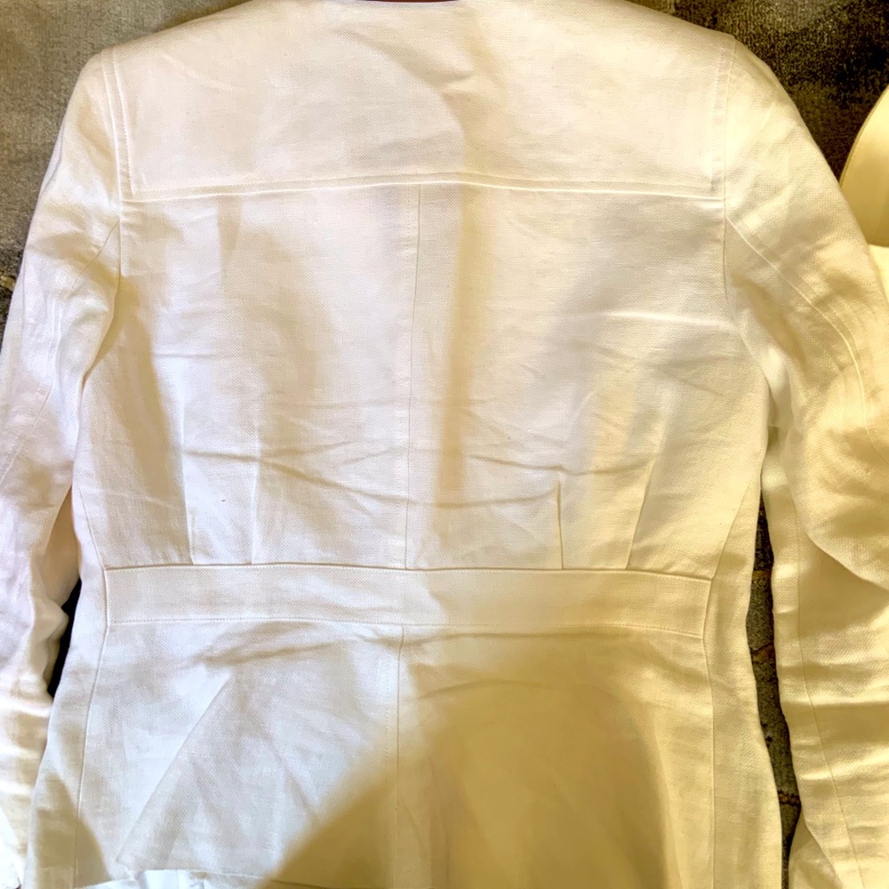 Ralph Lauren white linen women’s suit with leather collar.